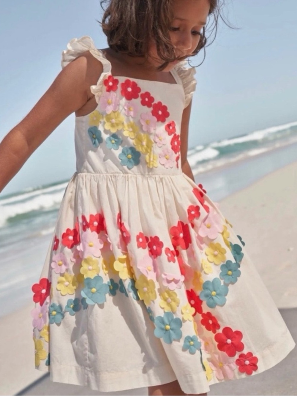 Mini Boden Flutter Flower Rainbow Dress 100% Cotton Girls 8/9Y Adjustable Straps
